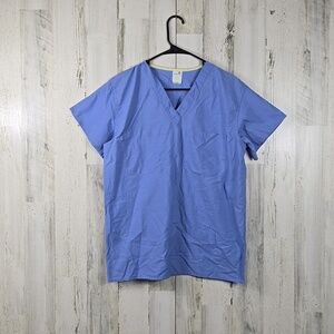 standard textile basic blue short sleeve scrub top women's size small